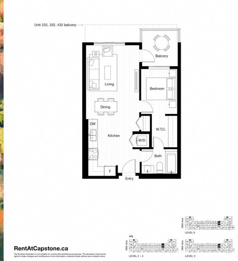 Floor plan for 1 bed, 1 bath, 593 sqft